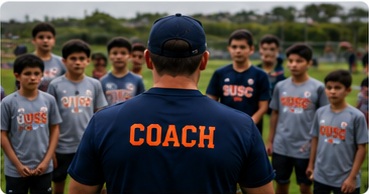 OUSC soccer coach working with young players